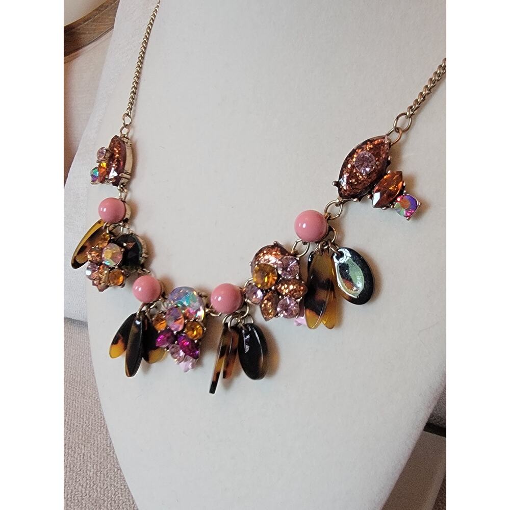 Multi-Color Statement Necklace with Pink Beads & Tortoise Shell Accents